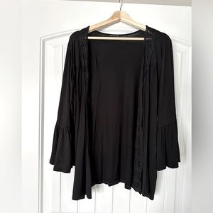 2XL Black shrug/kimono style jacket with crochet trim